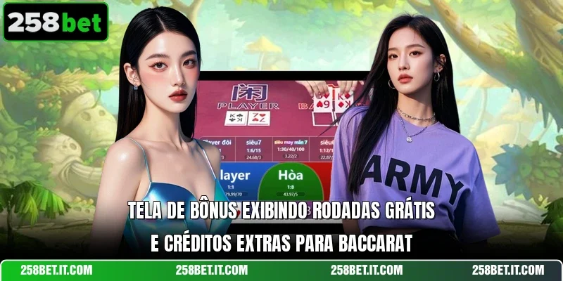 Tela de bônus exibindo rodadas grátis e créditos extras para Baccarat