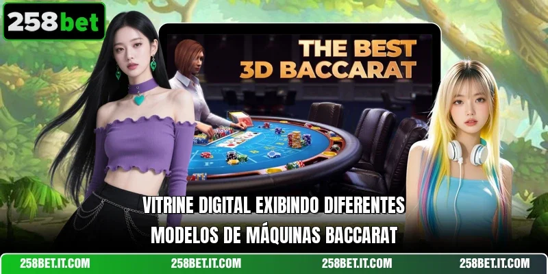 Vitrine digital exibindo diferentes modelos de máquinas Baccarat